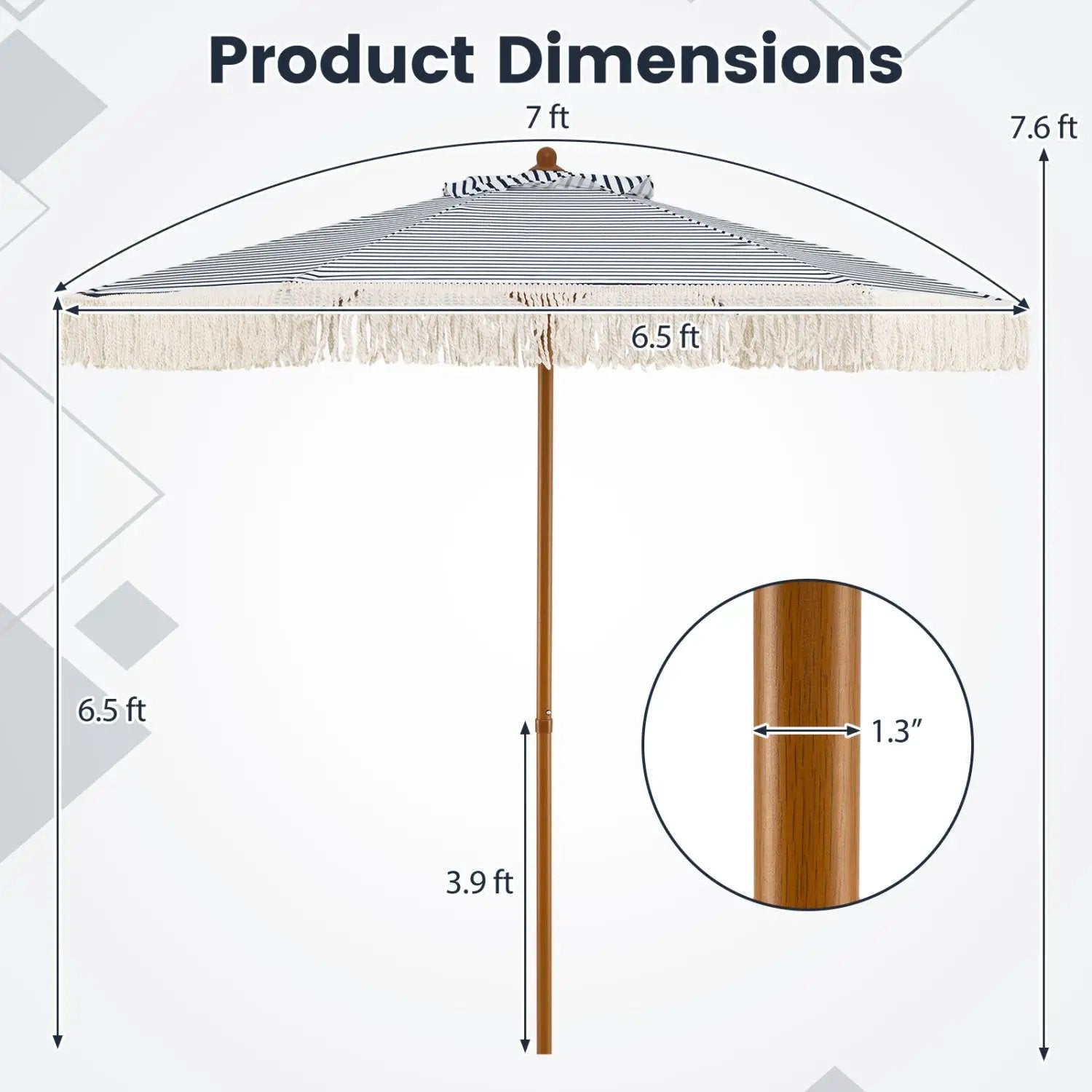 7 Feet Patio Umbrella with Fringe Sun-Protective Beach Umbrella with Boho Tassel by DirectDeals