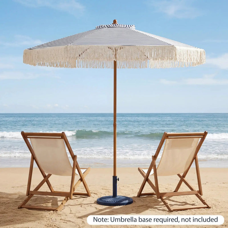 7 Feet Patio Umbrella with Fringe Sun-Protective Beach Umbrella with Boho Tassel by DirectDeals