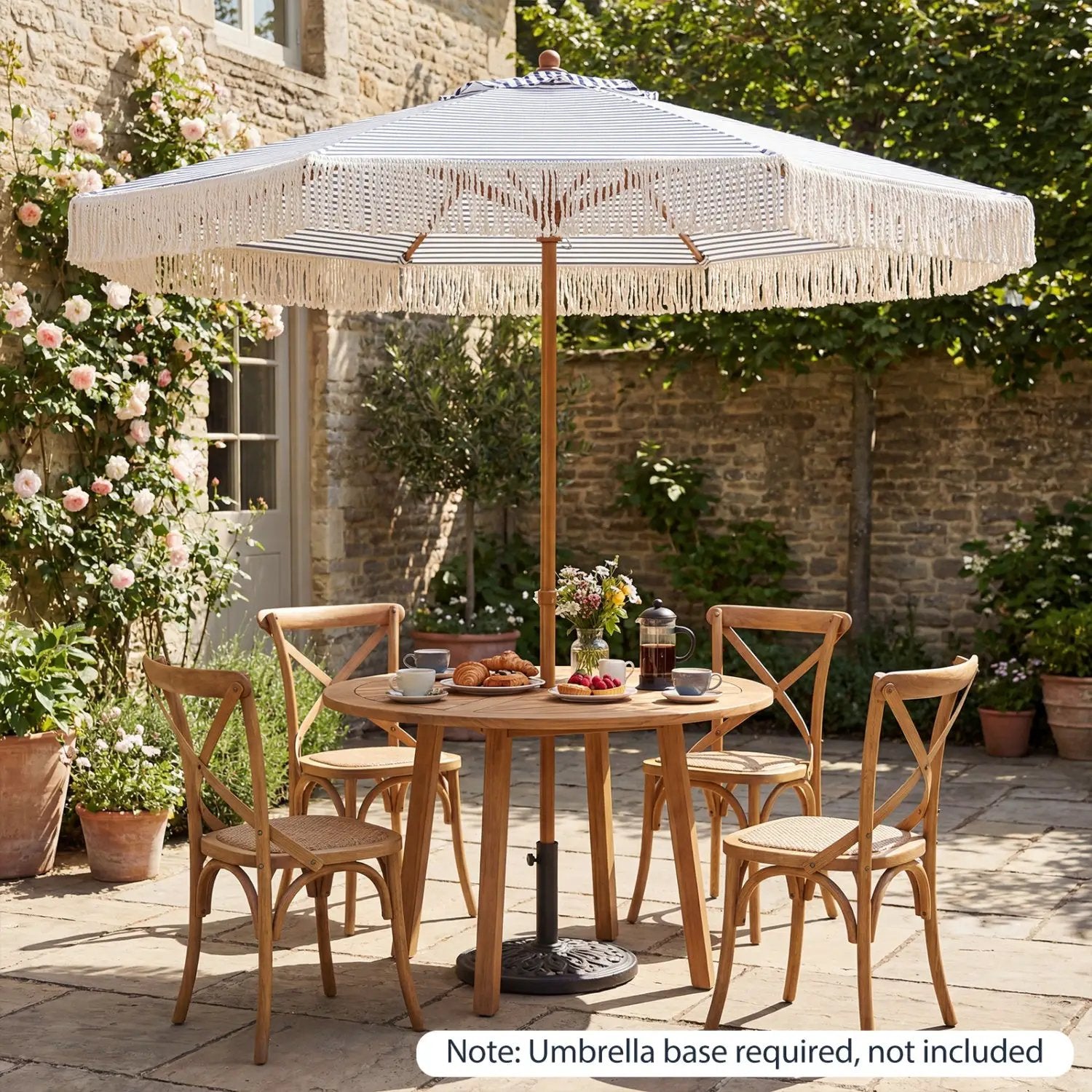 7 Feet Patio Umbrella with Fringe Sun-Protective Beach Umbrella with Boho Tassel by DirectDeals