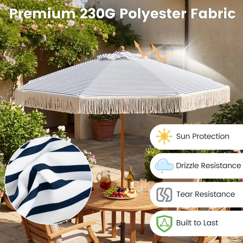 7 Feet Patio Umbrella with Fringe Sun-Protective Beach Umbrella with Boho Tassel by DirectDeals