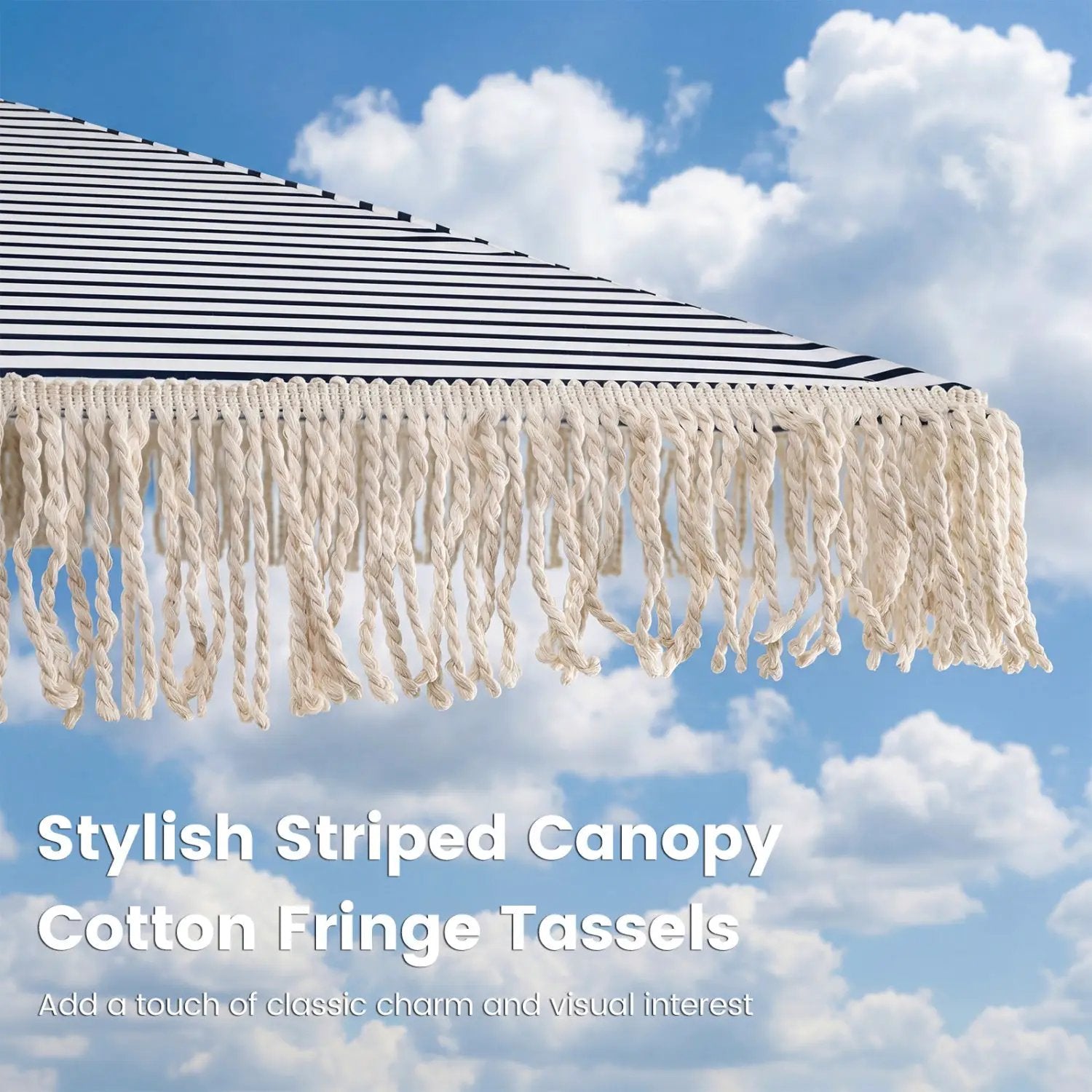 7 Feet Patio Umbrella with Fringe Sun-Protective Beach Umbrella with Boho Tassel by DirectDeals