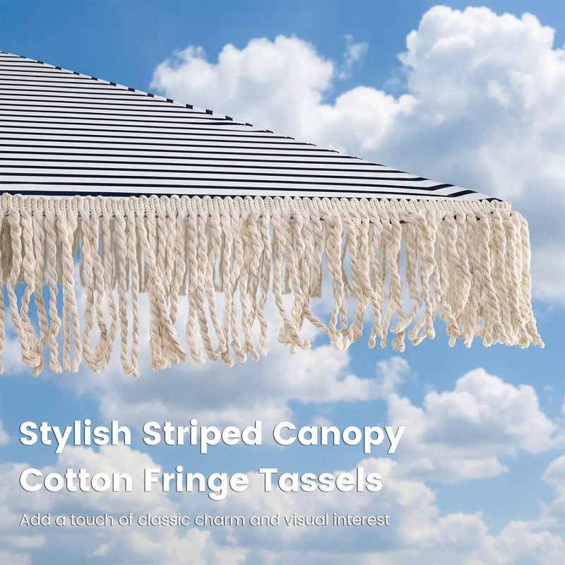 7 Feet Patio Umbrella with Fringe Sun-Protective Beach Umbrella with Boho Tassel by DirectDeals