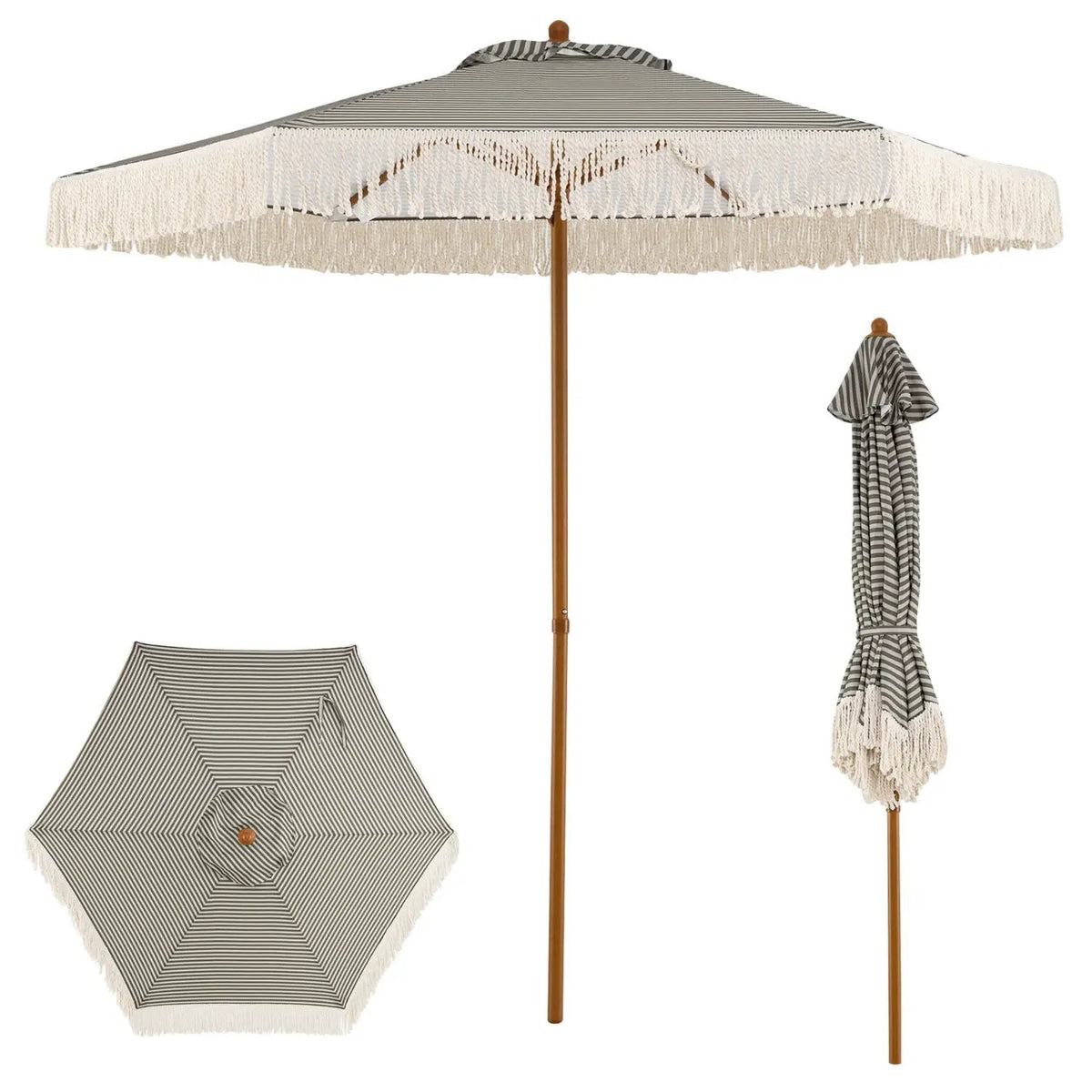 7 Feet Patio Umbrella with Fringe Sun-Protective Beach Umbrella with Boho Tassel, photo 2 of 16