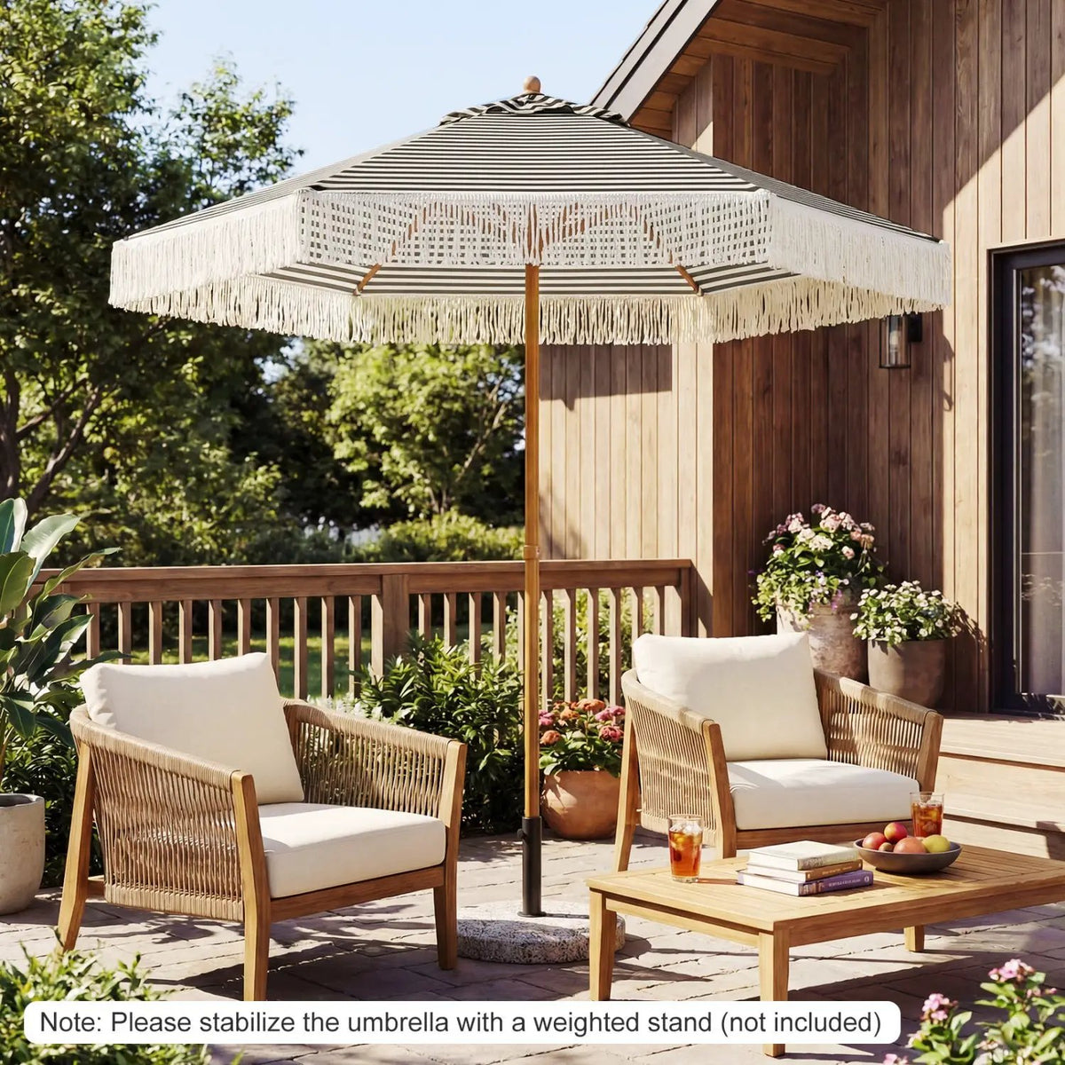 7 Feet Patio Umbrella with Fringe Sun-Protective Beach Umbrella with Boho Tassel, photo 13 of 16