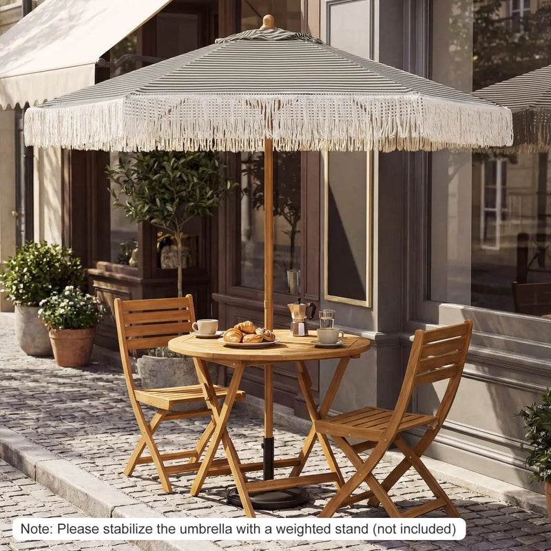 7 Feet Patio Umbrella with Fringe Sun-Protective Beach Umbrella with Boho Tassel by DirectDeals