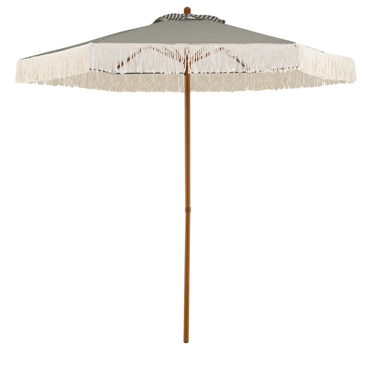7 Feet Patio Umbrella with Fringe Sun-Protective Beach Umbrella with Boho Tassel by DirectDeals