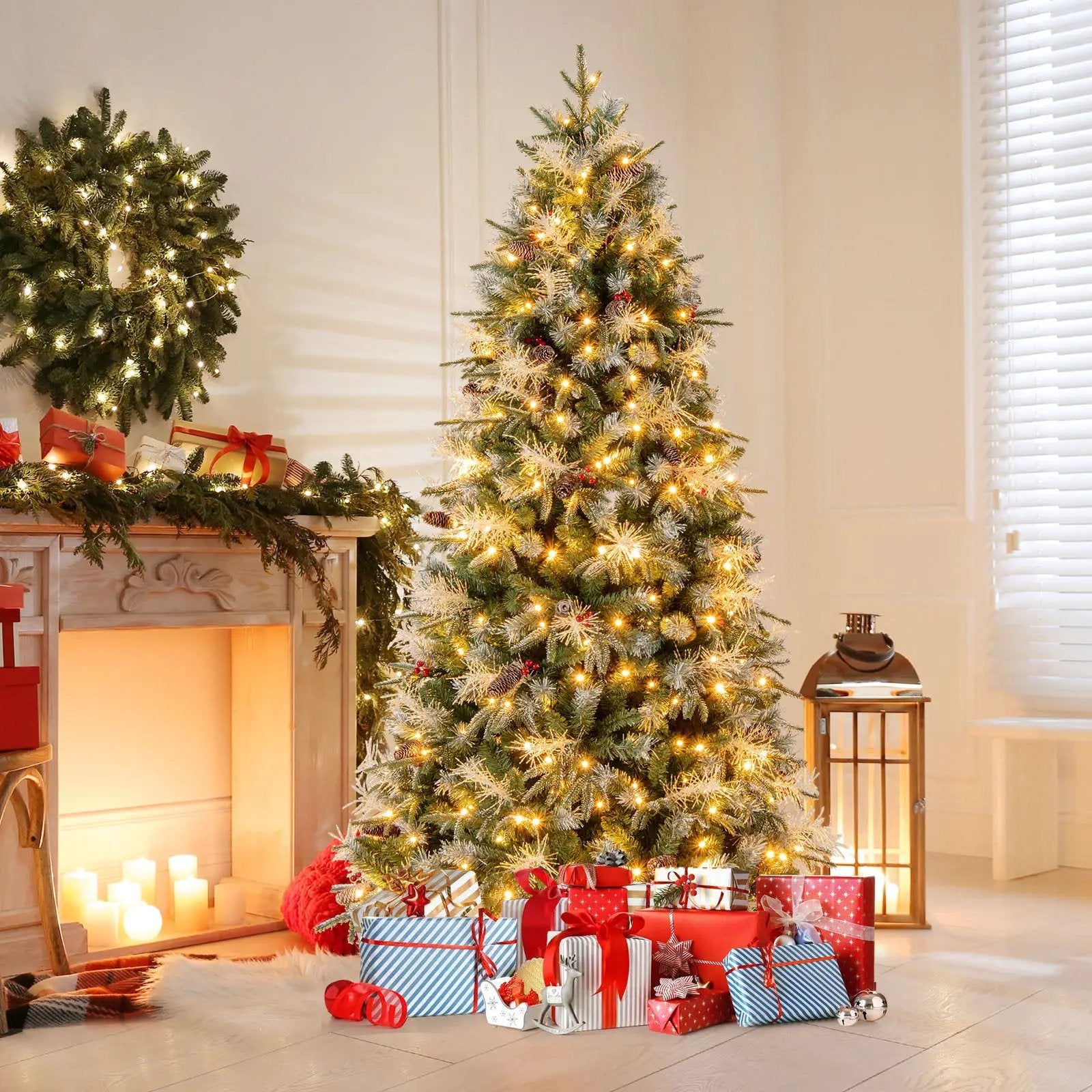 5 Feet Pre-Lit Artificial Christmas Tree with 8 Modes LED Lights with Berries by DirectDeals