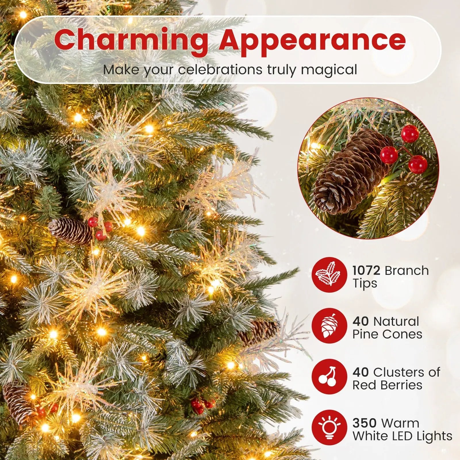5 Feet Pre-Lit Artificial Christmas Tree with 8 Modes LED Lights with Berries by DirectDeals