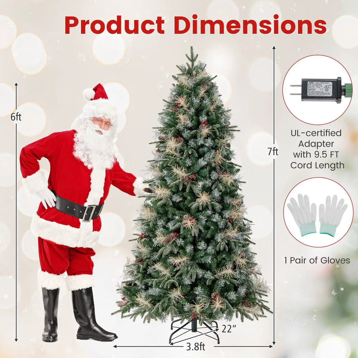 5 Feet Pre-Lit Artificial Christmas Tree with 8 Modes LED Lights with Berries, photo 12 of 24