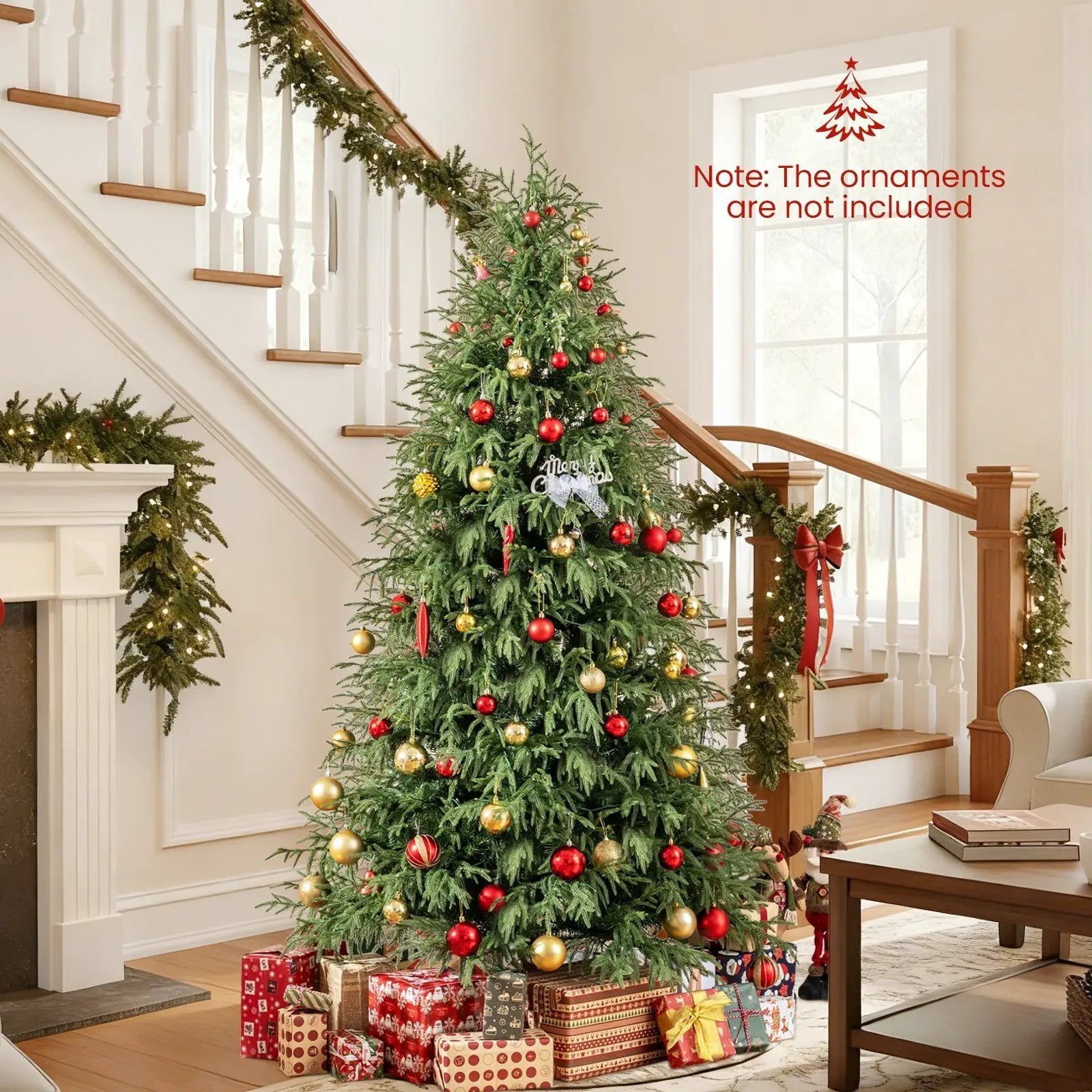 7 Feet Pre-Lit Artificial Christmas Tree Hinged Faux Xmas Tree with Soft Branch Tips by DirectDeals