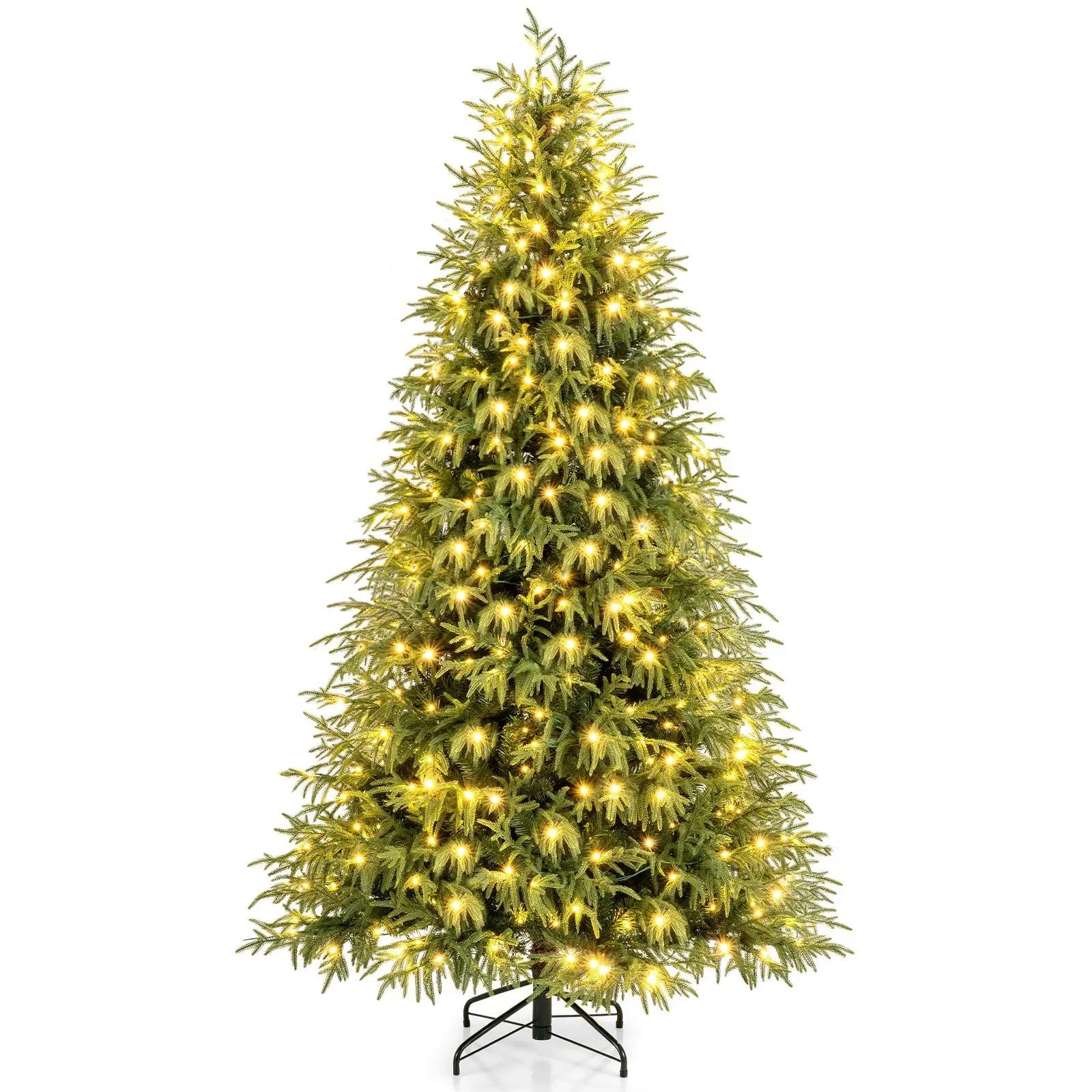 7 Feet Pre-Lit Artificial Christmas Tree Hinged Faux Xmas Tree with Soft Branch Tips by DirectDeals