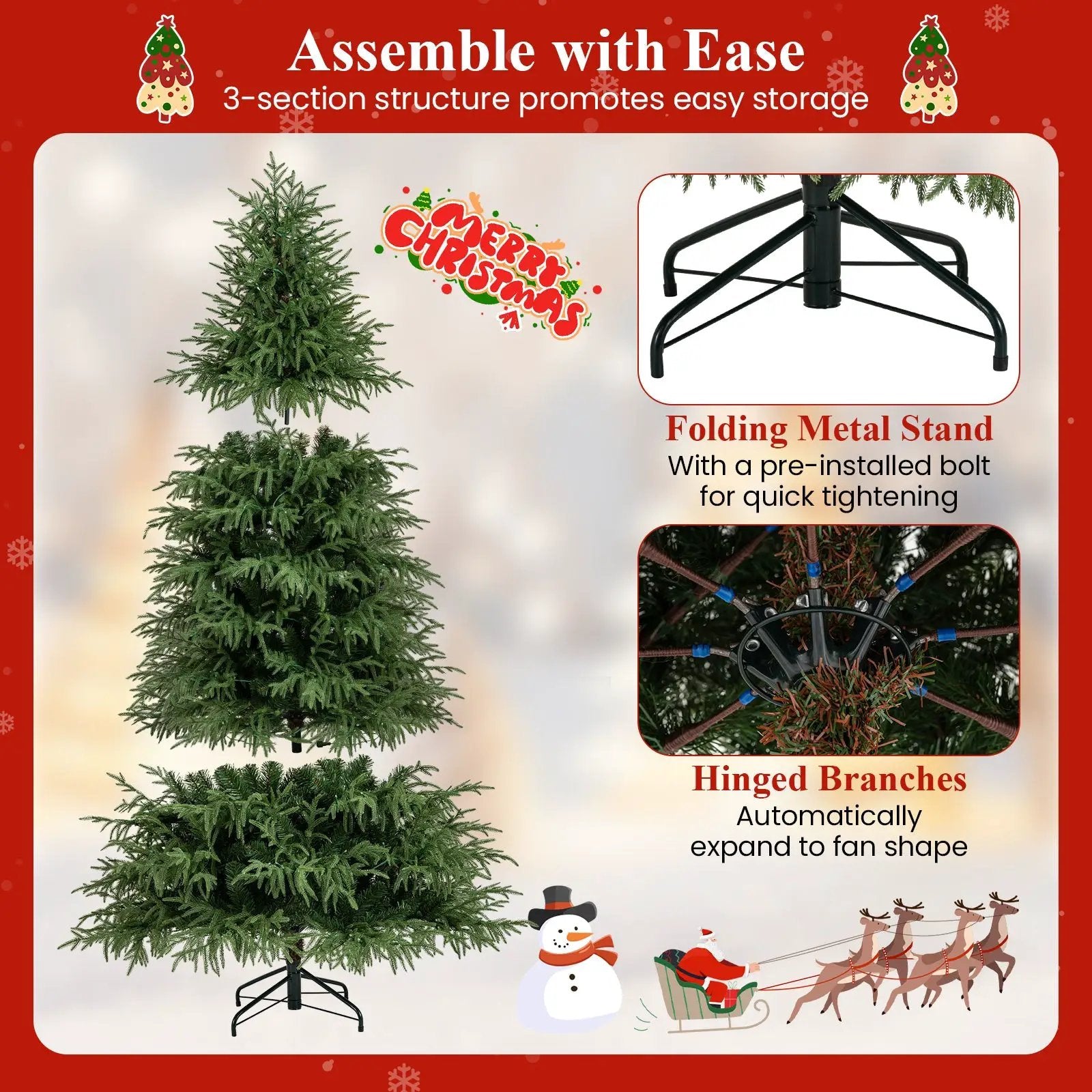 7 Feet Pre-Lit Artificial Christmas Tree Hinged Faux Xmas Tree with Soft Branch Tips by DirectDeals