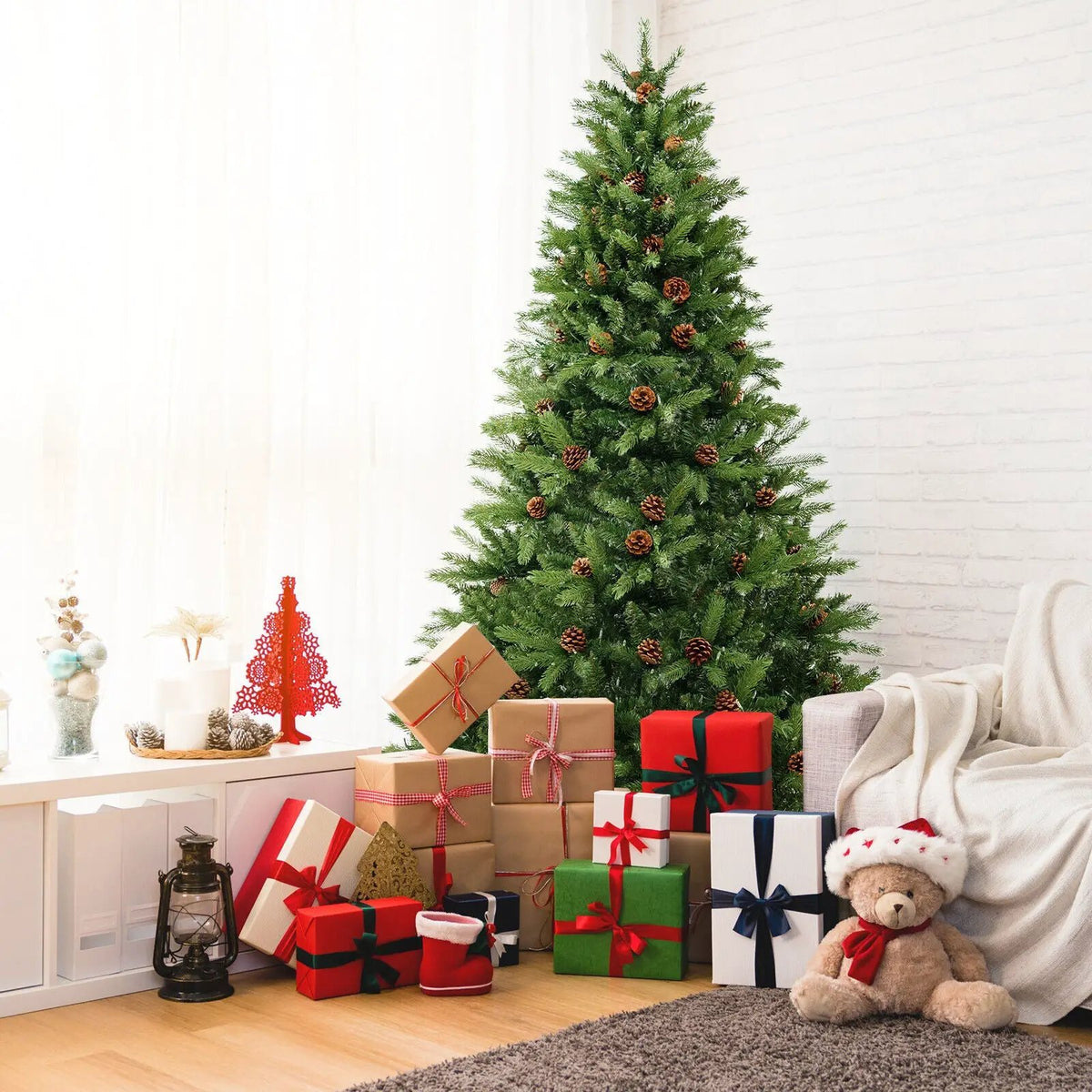 6/7 FT Artificial Christmas Tree with Pine Cones and Adjustable Brightness, photo 14 of 16