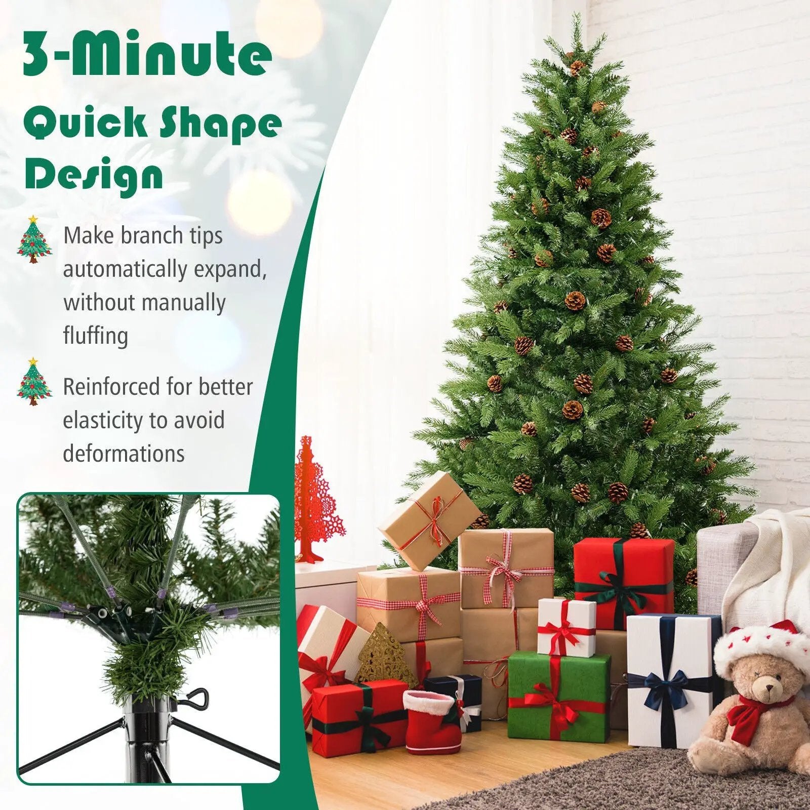 6/7 FT Artificial Christmas Tree with Pine Cones and Adjustable Brightness by DirectDeals