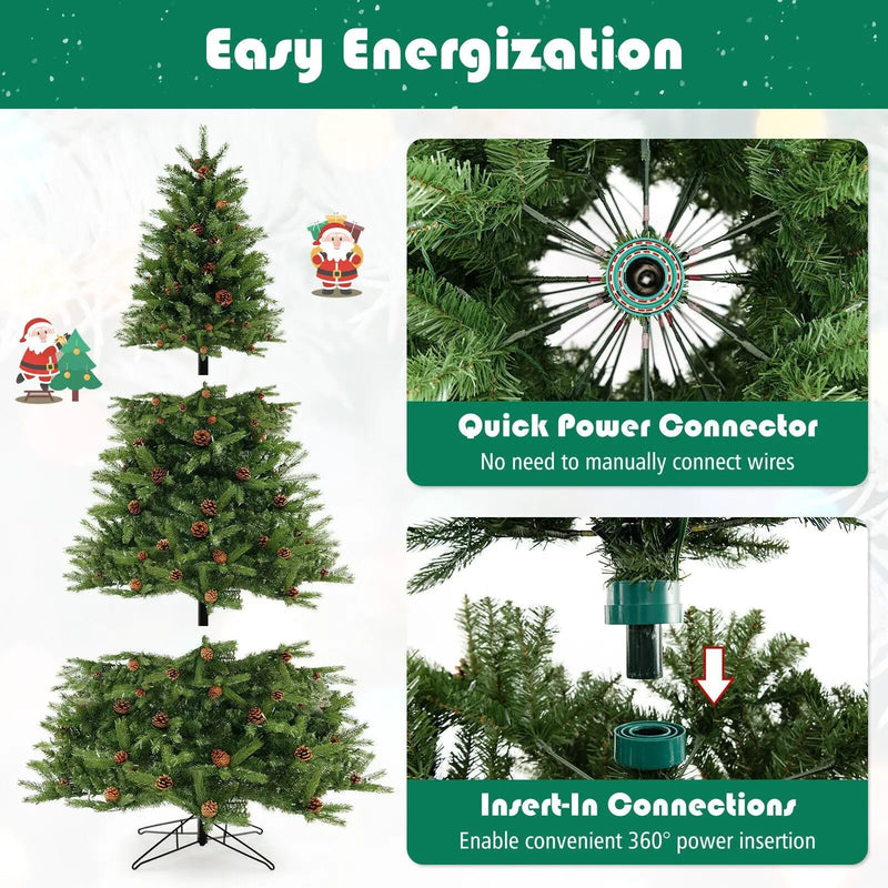 6/7 FT Artificial Christmas Tree with Pine Cones and Adjustable Brightness by DirectDeals
