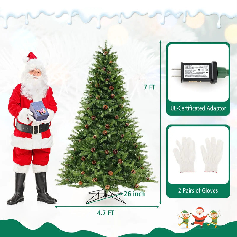 6/7 FT Artificial Christmas Tree with Pine Cones and Adjustable Brightness by DirectDeals