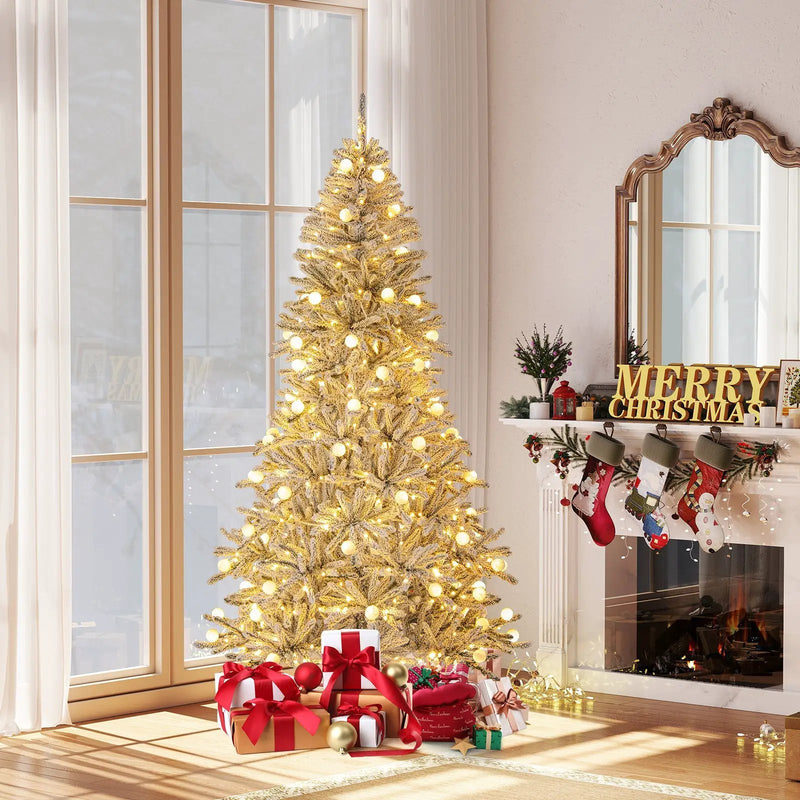 6 Feet Snow-flocked Artificial Christmas Tree Pre-lit Hinged with 81 Sphere Lights and Remote by DirectDeals