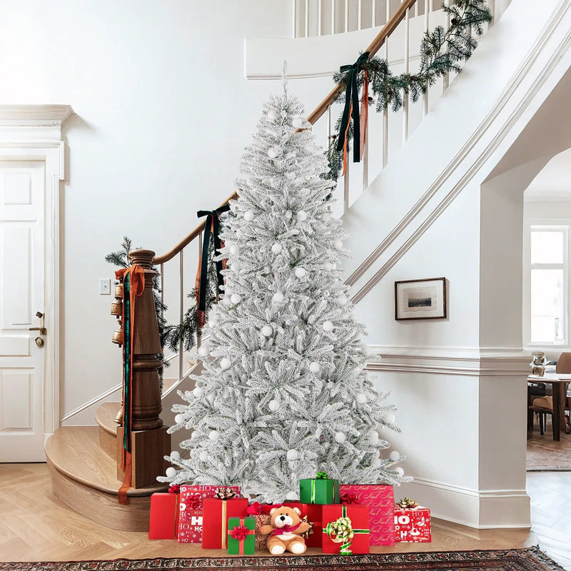 6 Feet Snow-flocked Artificial Christmas Tree Pre-lit Hinged with 81 Sphere Lights and Remote by DirectDeals
