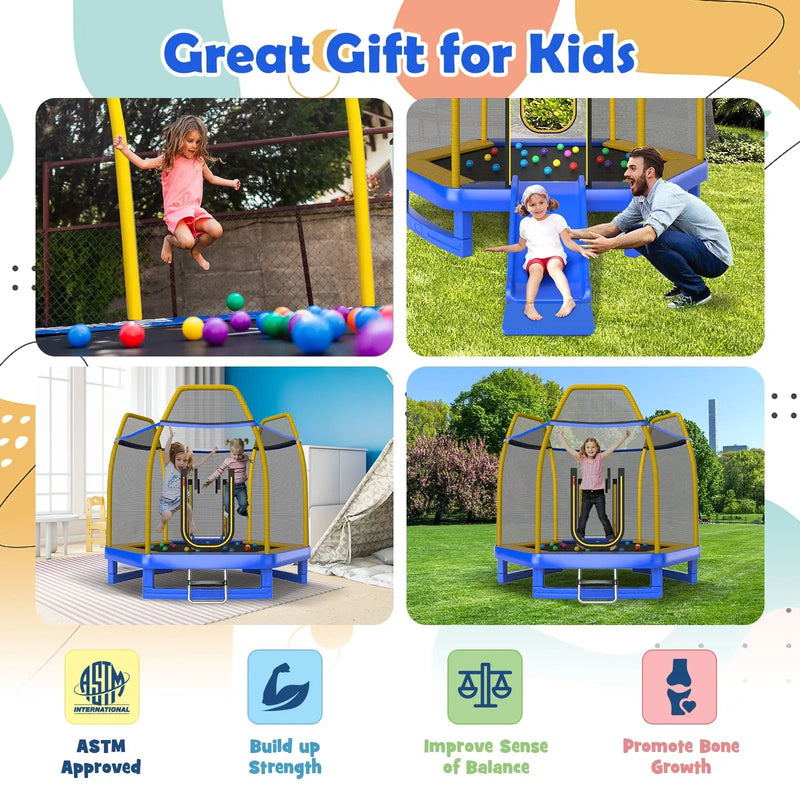 7 Feet Trampoline with Ladder and Slide for Indoor and Outdoor by DirectDeals