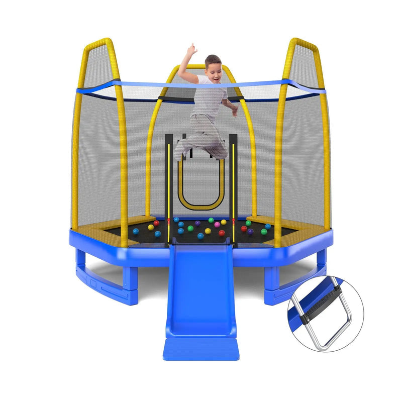 7 Feet Trampoline with Ladder and Slide for Indoor and Outdoor by DirectDeals