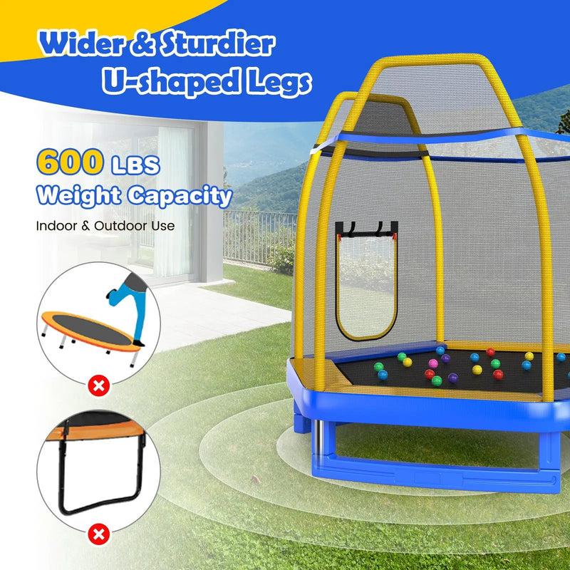 7 Feet Trampoline with Ladder and Slide for Indoor and Outdoor by DirectDeals