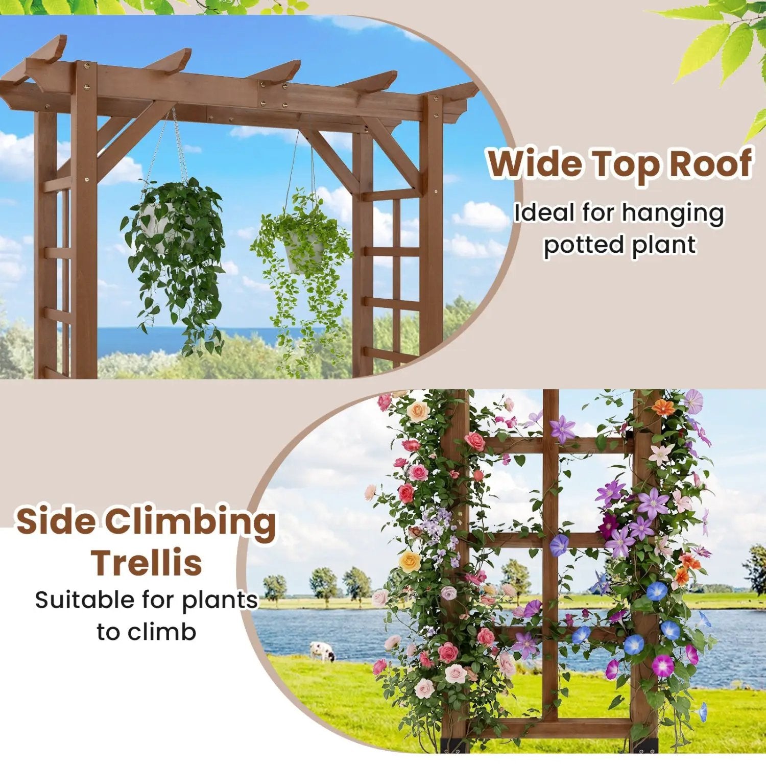 7 Ft Garden Arch Wooden Arbor Outdoor Wood Trellis for Climbing Plants by DirectDeals