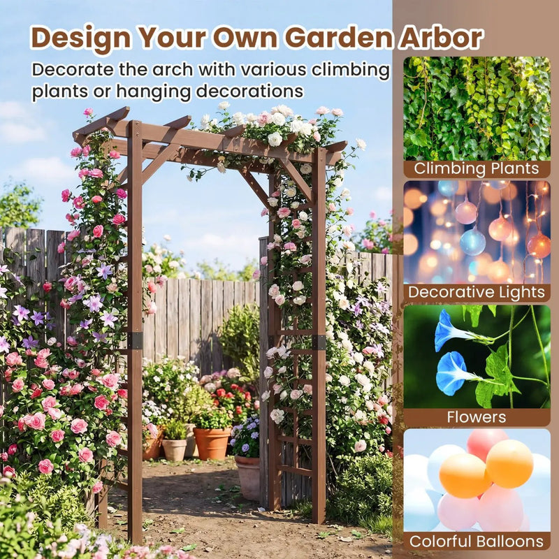 7 Ft Garden Arch Wooden Arbor Outdoor Wood Trellis for Climbing Plants by DirectDeals