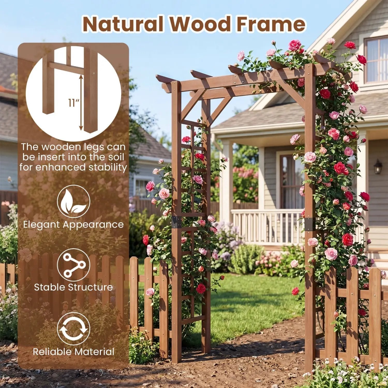 7 Ft Garden Arch Wooden Arbor Outdoor Wood Trellis for Climbing Plants by DirectDeals