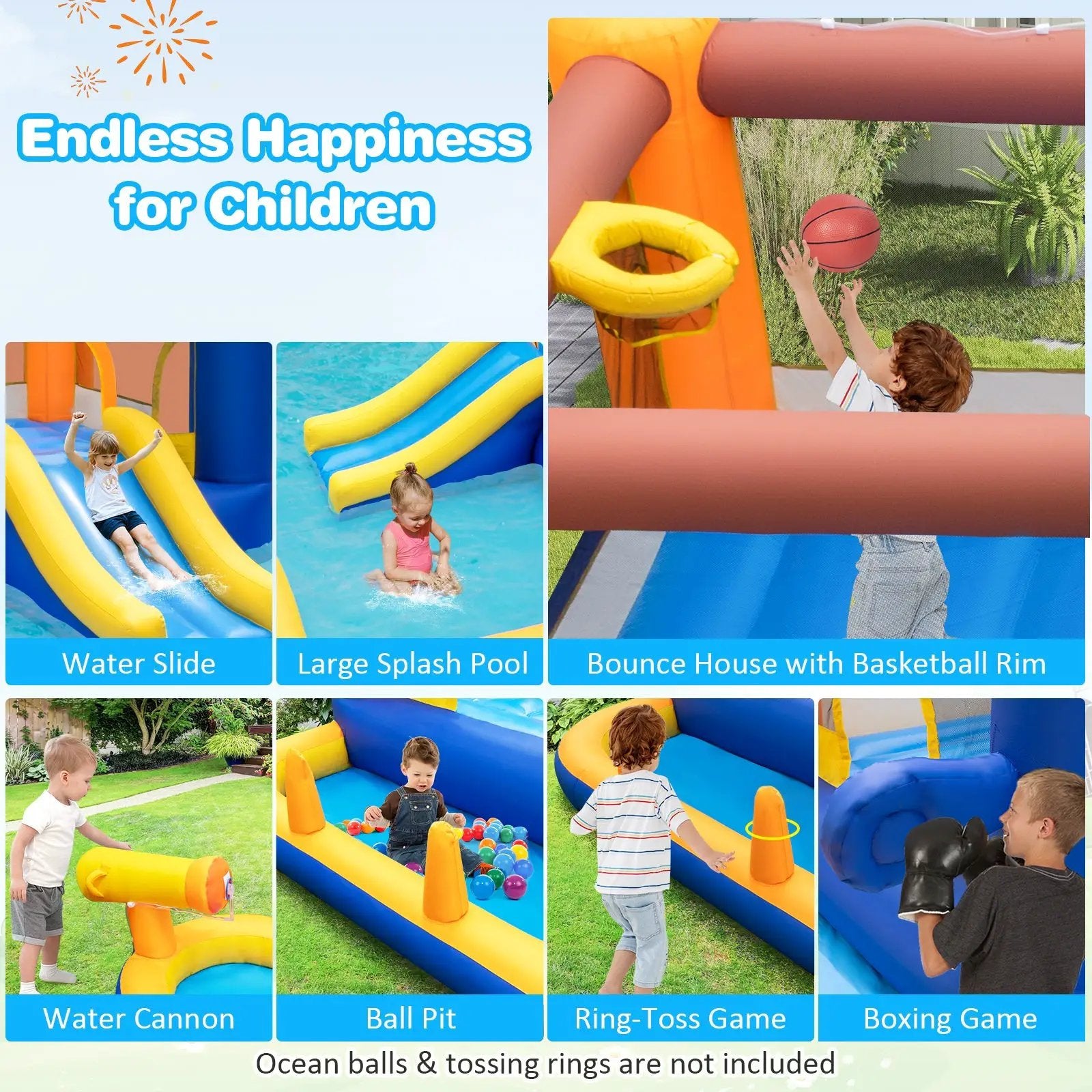 7-In-1 Water Slide Park with Splash Pool and Water Cannon with 680W Blower by DirectDeals