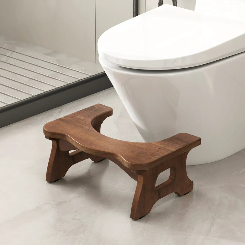 7 Inch Teak Wood Toilet Stool with Non-slip Foot Pads for Bathroom by DirectDeals