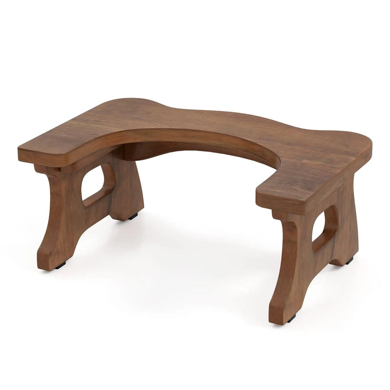7 Inch Teak Wood Toilet Stool with Non-slip Foot Pads for Bathroom by DirectDeals