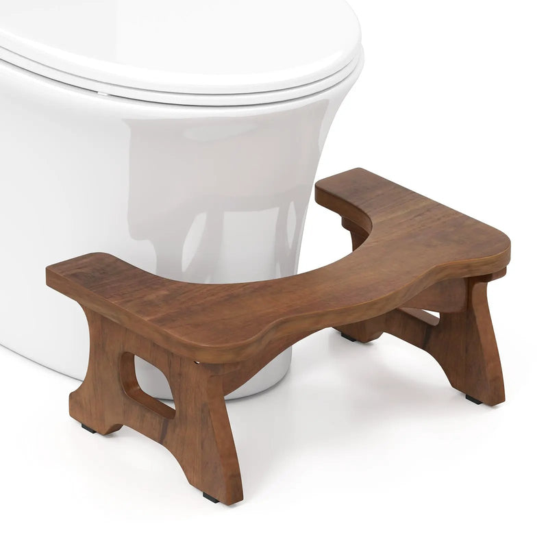 7 Inch Teak Wood Toilet Stool with Non-slip Foot Pads for Bathroom by DirectDeals