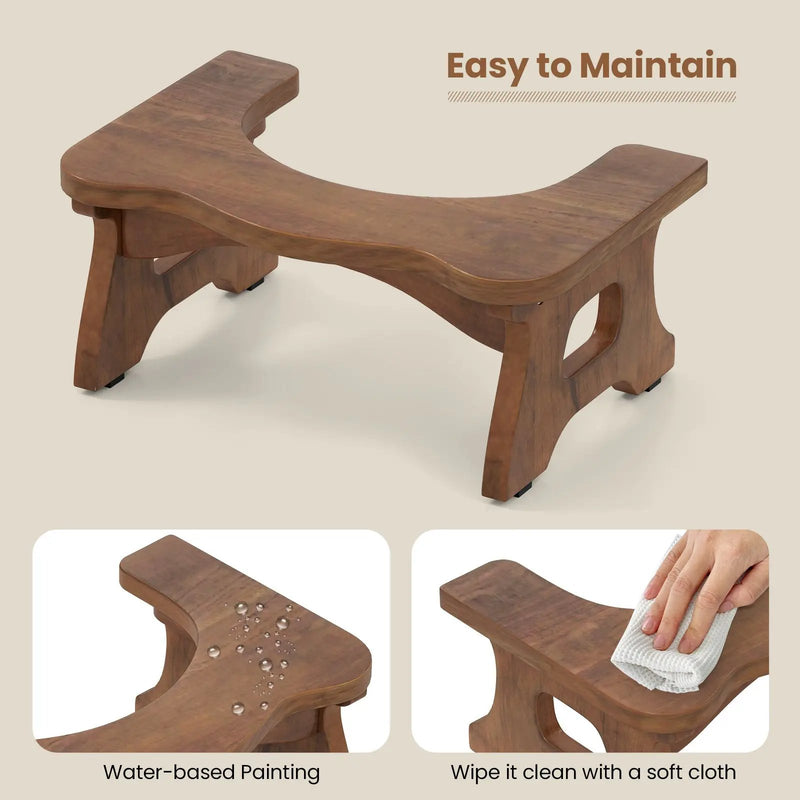 7 Inch Teak Wood Toilet Stool with Non-slip Foot Pads for Bathroom by DirectDeals