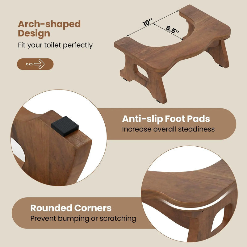 7 Inch Teak Wood Toilet Stool with Non-slip Foot Pads for Bathroom by DirectDeals