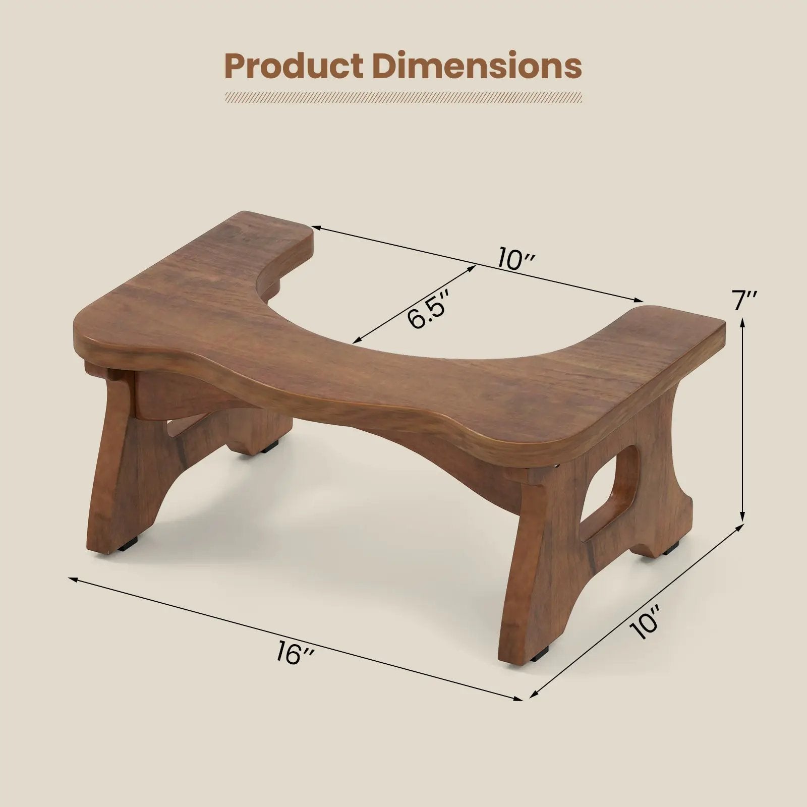 7 Inch Teak Wood Toilet Stool with Non-slip Foot Pads for Bathroom by DirectDeals