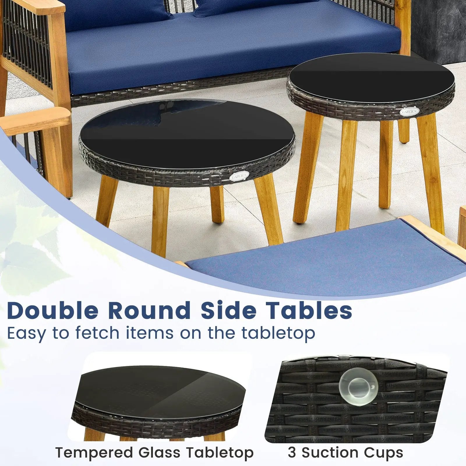 7 Piece Outdoor Conversation Set with Stable Acacia Wood Frame Cozy Seat & Back Cushions-Navy by DirectDeals