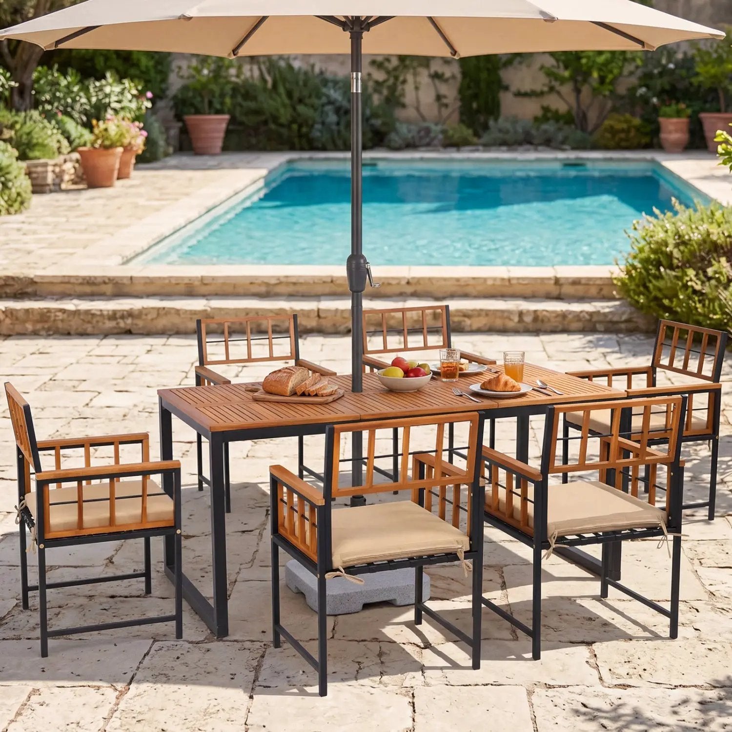 7-Piece Outdoor Dining Set with Acacia Wood Table & Chairs by DirectDeals