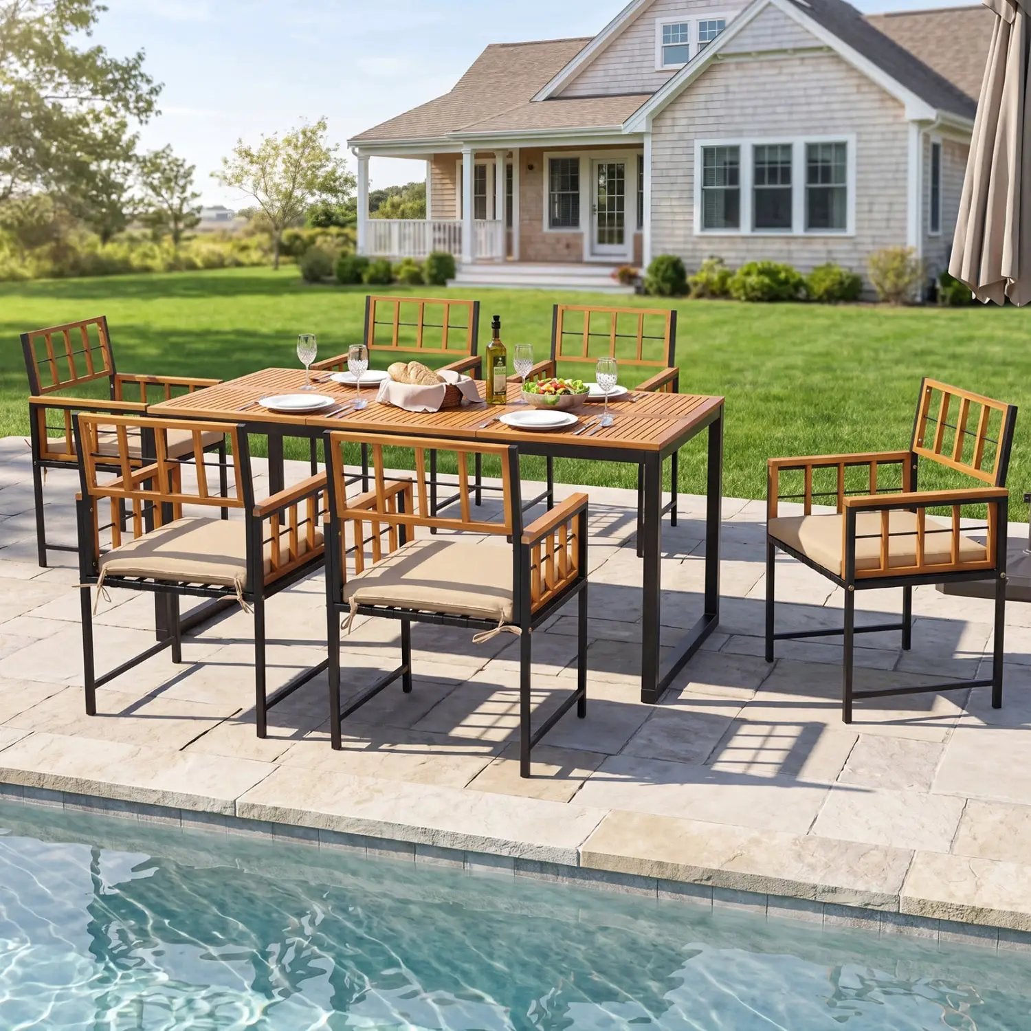 7-Piece Outdoor Dining Set with Acacia Wood Table & Chairs by DirectDeals