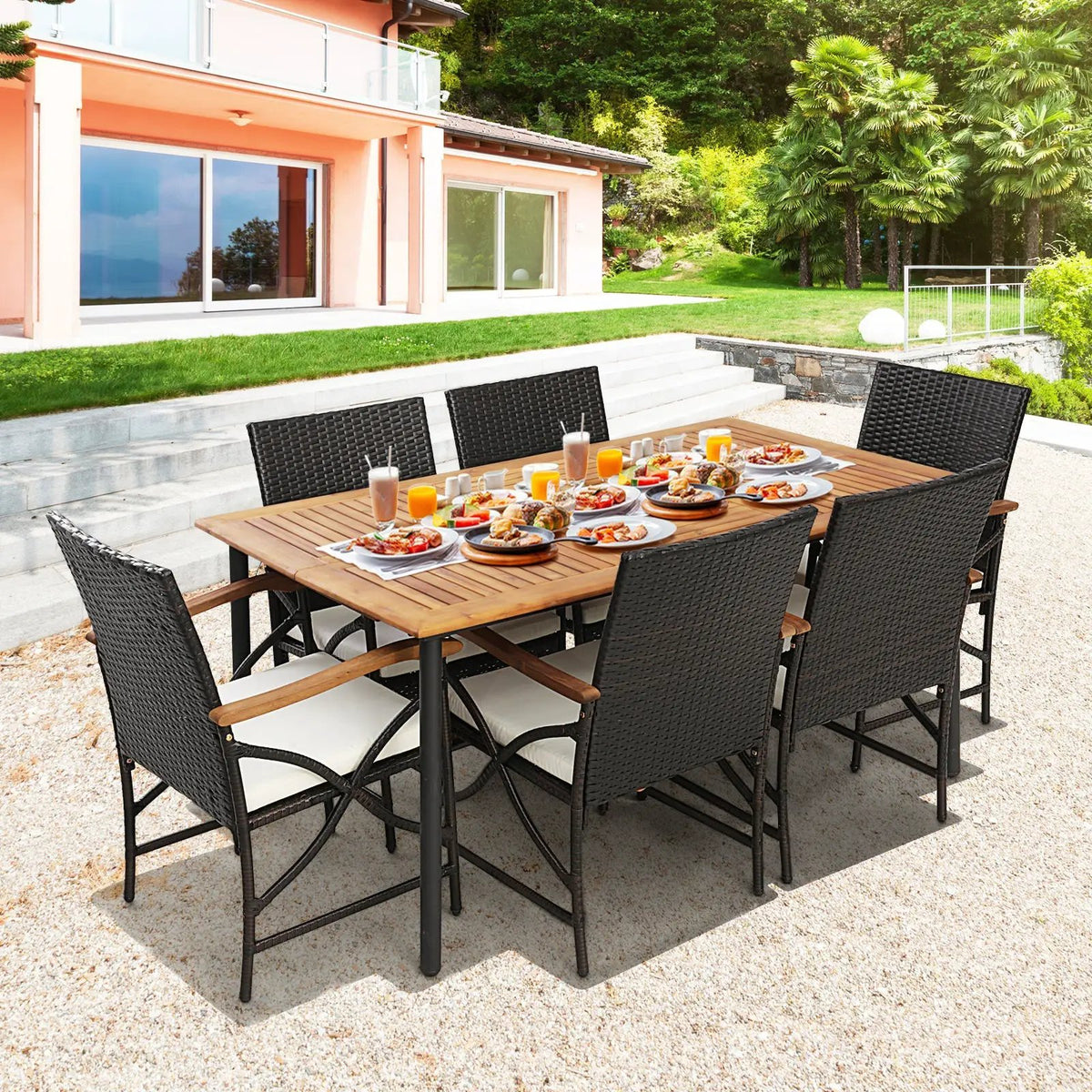 5/7-Piece Outdoor Dining Set with Acacia Wood Table