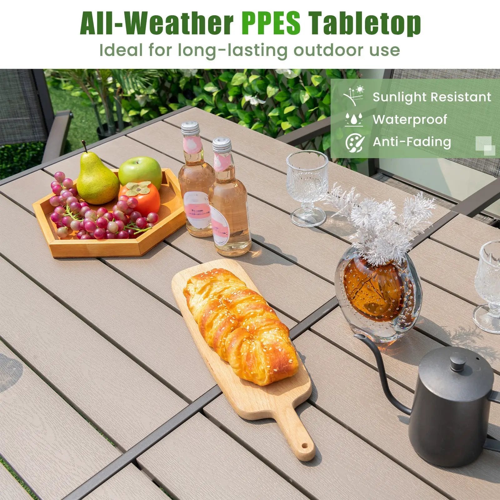 7 Piece Outdoor Dining Set with 6 Stackable Chairs and Large Rectangle Table-Gray by DirectDeals