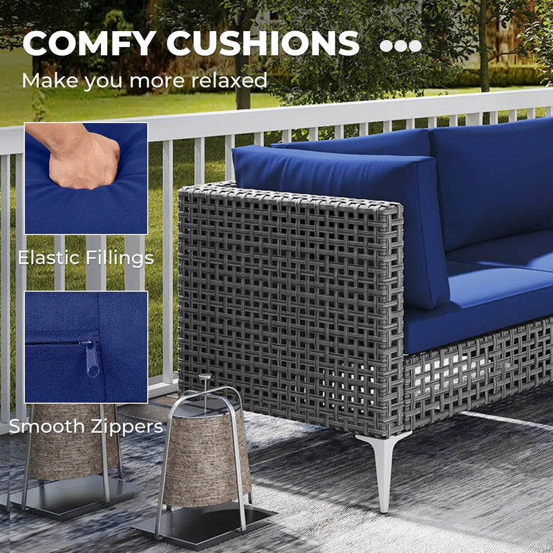 7 Piece Outdoor Furniture Set Wicker Chairs with Tempered Glass Coffee Table-Navy by DirectDeals