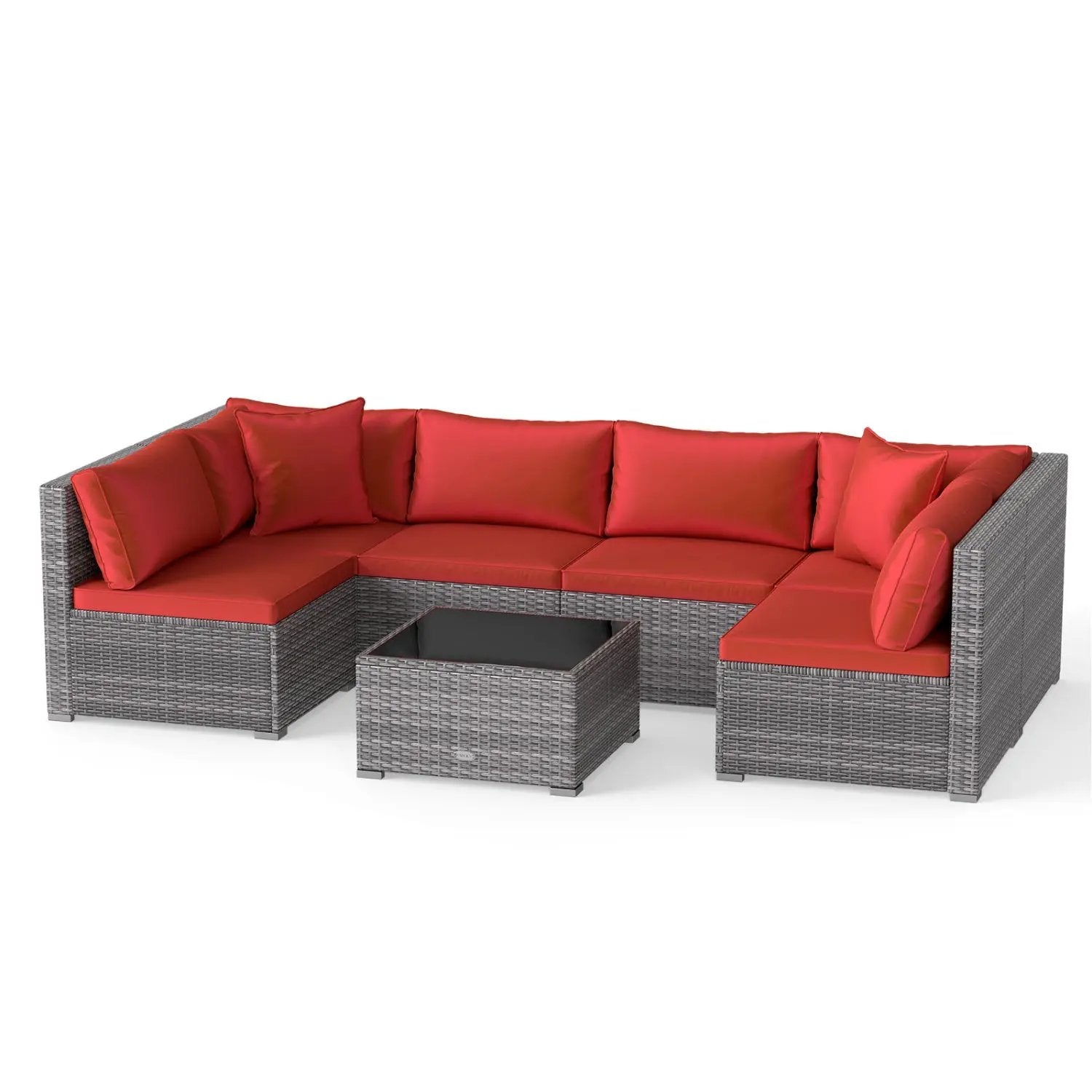 7-Piece Patio Conversation Set with Glass Table & Cushions by DirectDeals