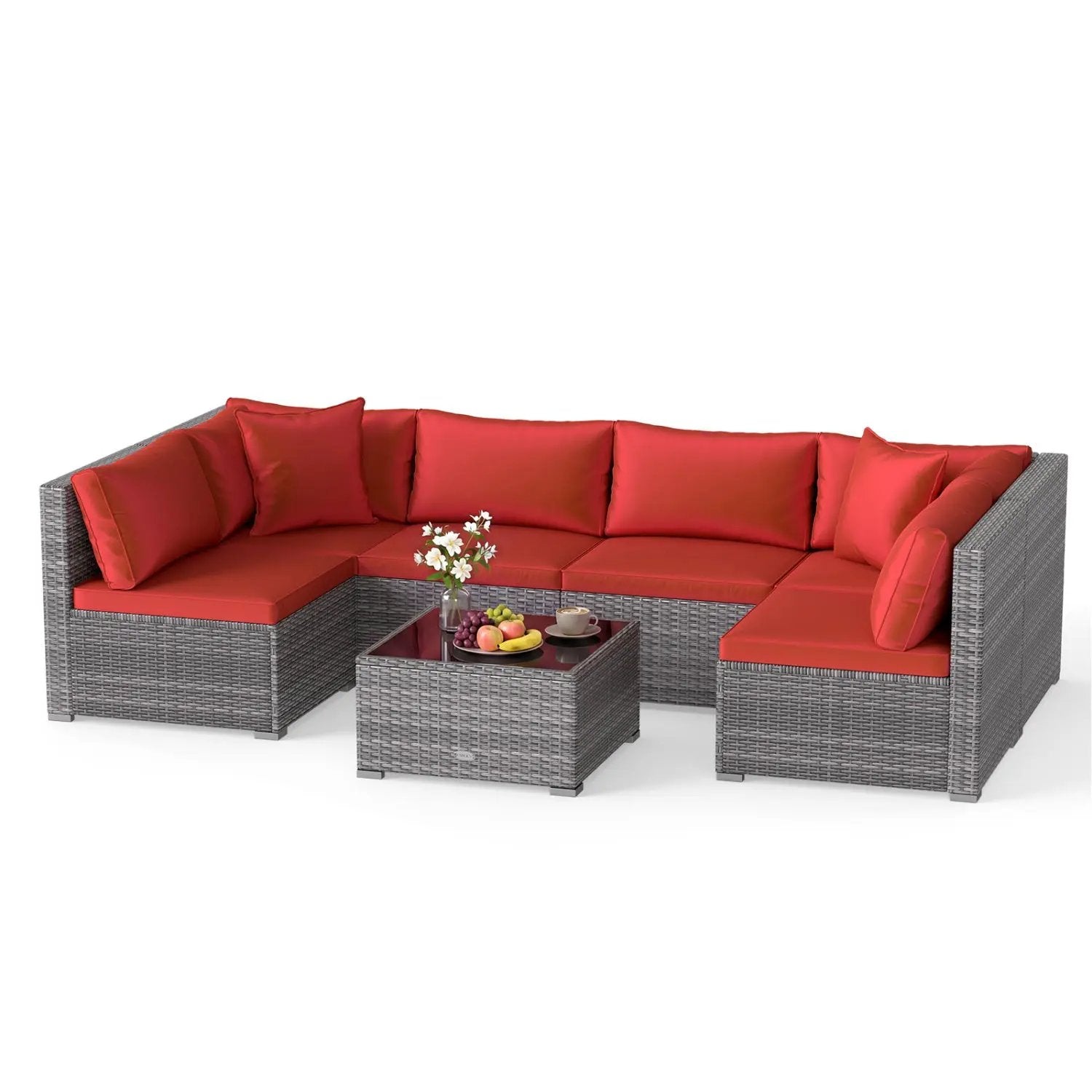 7-Piece Patio Conversation Set with Glass Table & Cushions by DirectDeals