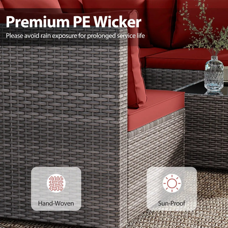 7-Piece Patio Conversation Set with Glass Table & Cushions by DirectDeals