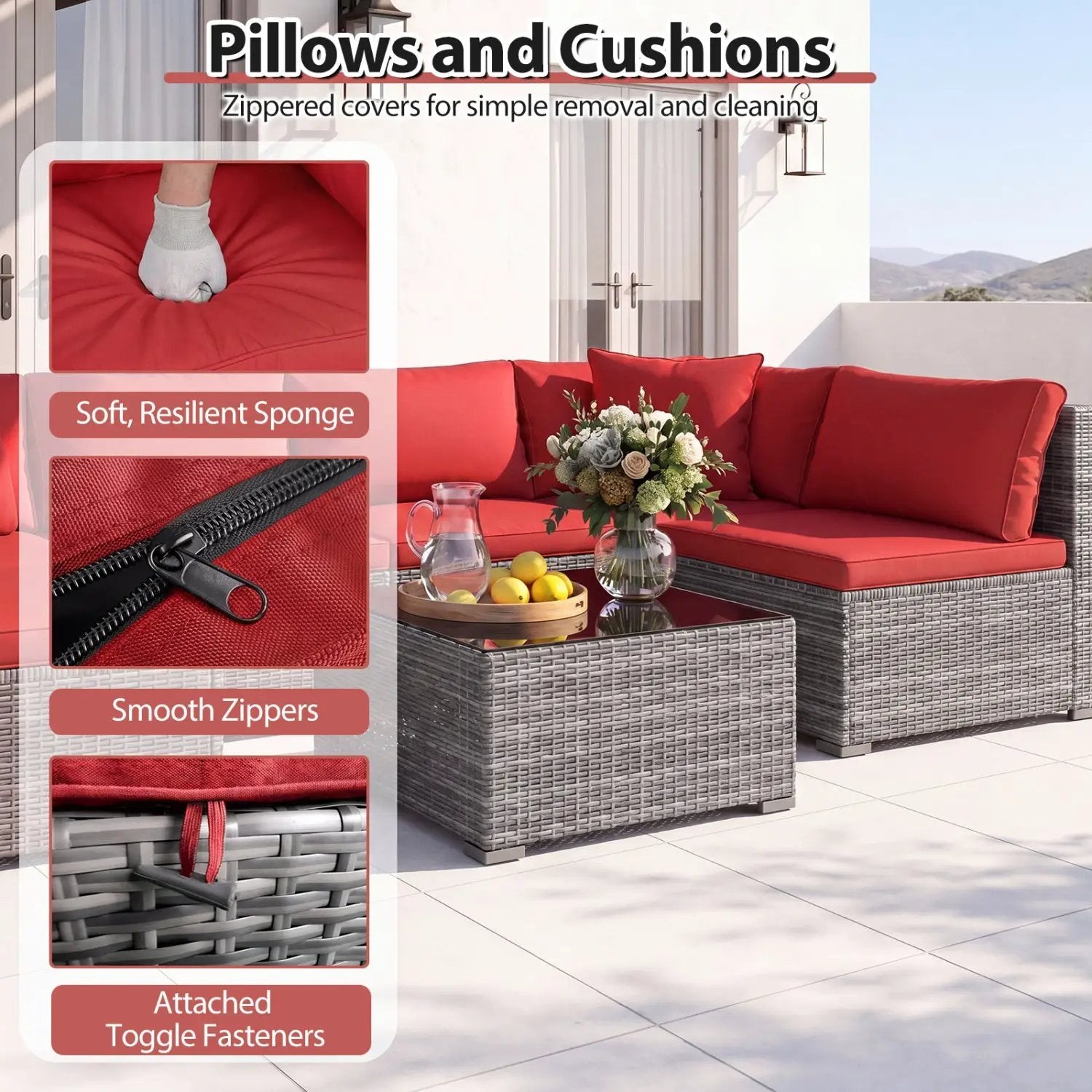 7-Piece Patio Conversation Set with Glass Table & Cushions by DirectDeals