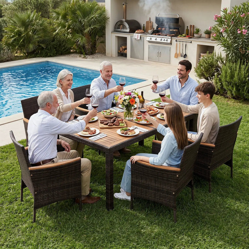 7-Piece Patio Dining Set with Acacia Wood Table & Cushions by DirectDeals