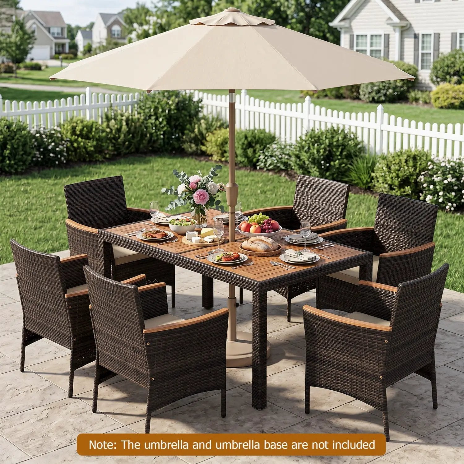 7-Piece Patio Dining Set with Acacia Wood Table & Cushions by DirectDeals