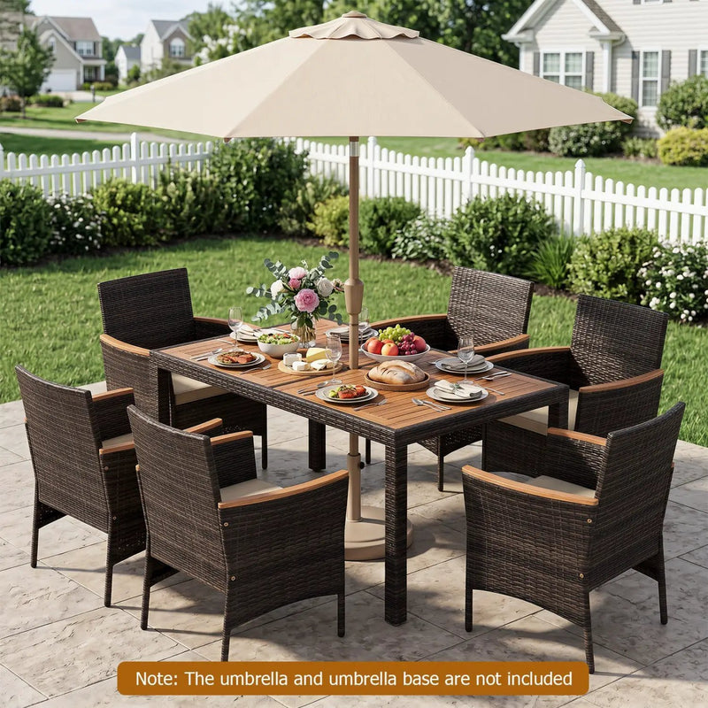 7-Piece Patio Dining Set with Acacia Wood Table & Cushions by DirectDeals