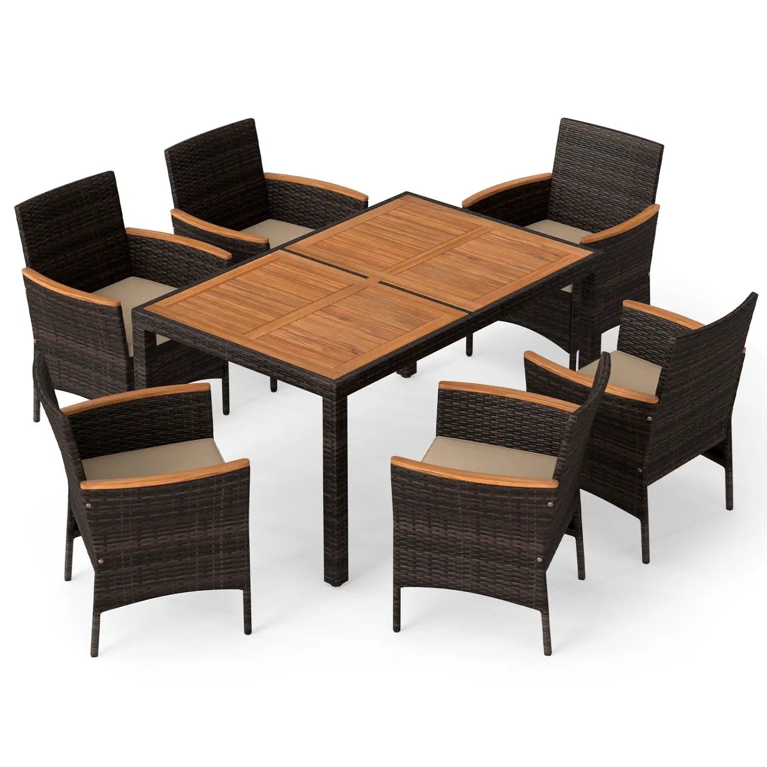 7-Piece Patio Dining Set with Acacia Wood Table & Cushions by DirectDeals