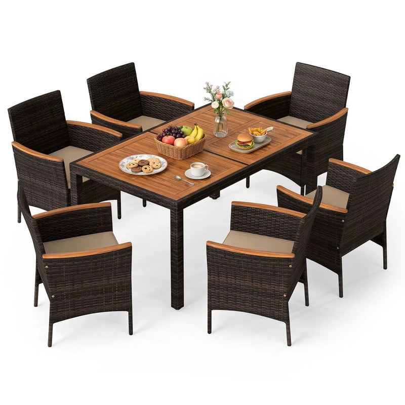 7-Piece Patio Dining Set with Acacia Wood Table & Cushions by DirectDeals